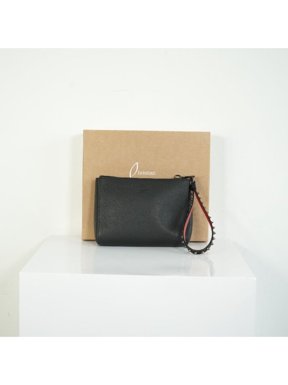 Christian Louboutin Loubifunk Black Leather Spiked Wristlet Clutch Pouch